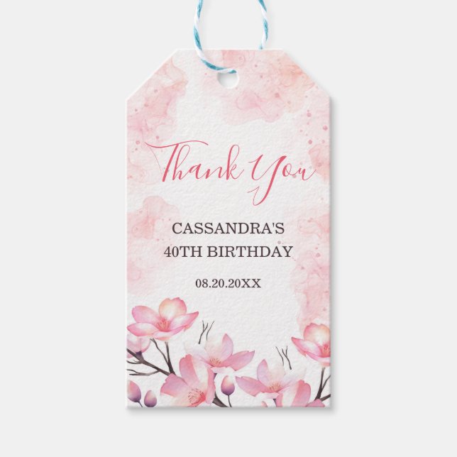 Étiquettes-cadeau Fleur de cerisier moderne Pink Splash Anniversaire (Devant)