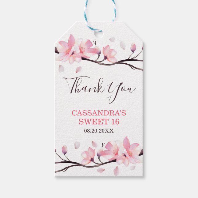 Étiquettes-cadeau Fleur de cerisier rose clair moderne Sakura annive (Devant)