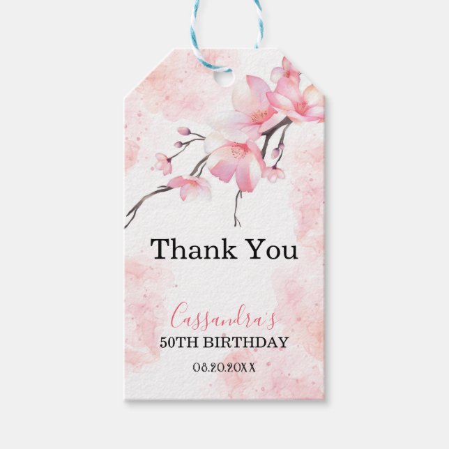 Étiquettes-cadeau Fleur de cerisier rose Fleur Anniversaire (Devant)