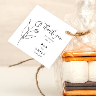 Étiquettes Cadeau Fleur de dessin personnalisé minimaliste