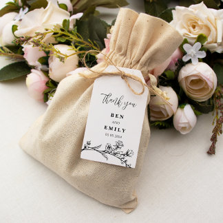 Étiquettes-cadeau Fleur de dessin personnalisé minimaliste