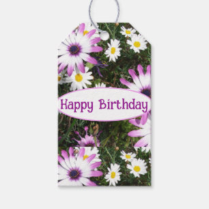 Étiquettes-cadeau Fleur de marguerite violette et blanche Anniversai
