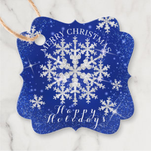 Étiquettes Cadeau Fleur de neige Bleu Blanc