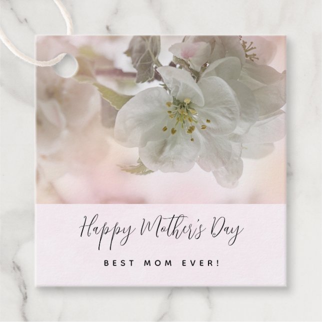 Étiquettes Cadeau Fleur de pomme blanche Photo Fête des mères (Devant)