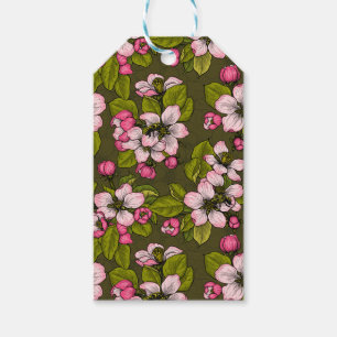 Étiquettes-cadeau Fleur de pomme sur vert foncé