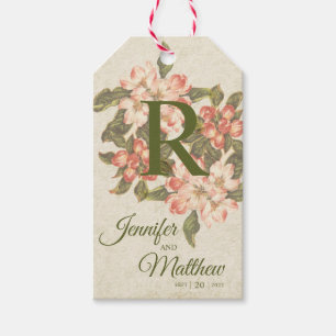 Étiquettes-cadeau Fleur de Pommier Vintage   Initiale   Mariage