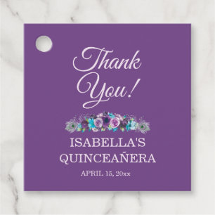 Étiquettes Cadeau Fleur de Quinceañera 15 ans bleu violet Remercieme