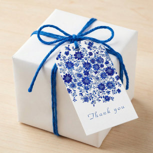 Étiquettes-cadeau Fleur de remerciement à l'aquarelle Indigo profond