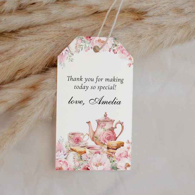 Étiquettes-cadeau Fleur de thé rose pâle Merci Favoriser (Créateur téléchargé)
