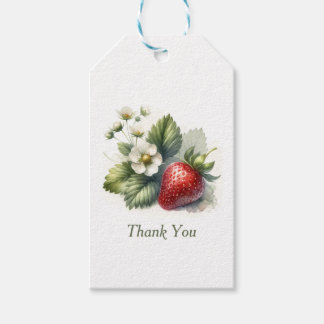 Étiquettes-cadeau Fleur et fraise, Merci