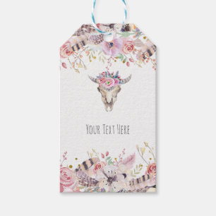 Étiquettes-cadeau Fleur et Vache Crâne Boho Chic Pays Glam