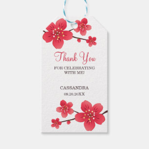 Étiquettes-cadeau Fleur moderne rouge cerise fleurs Sakura Merci