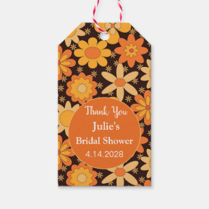 Étiquettes-cadeau Fleur Rétro Groovy Orange jaune Merci