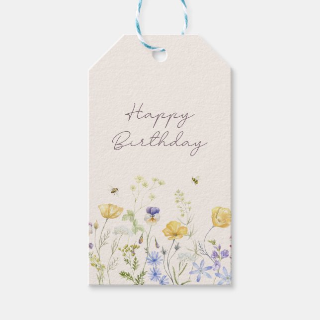 Étiquettes-cadeau Fleur sauvage, aquarelle, rose, script, (Devant)