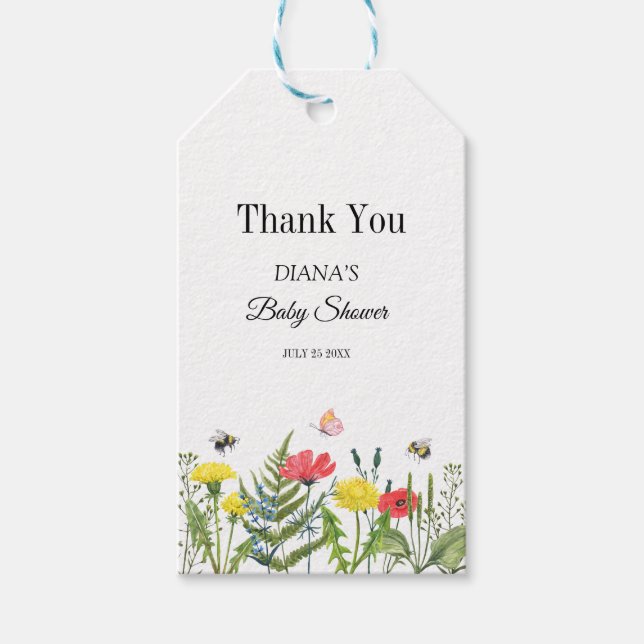 Étiquettes-cadeau fleur sauvage baby shower (Devant)
