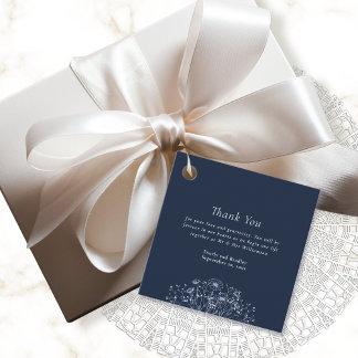 Étiquettes Cadeau Fleur sauvage blanc de la marine noire Merci Maria