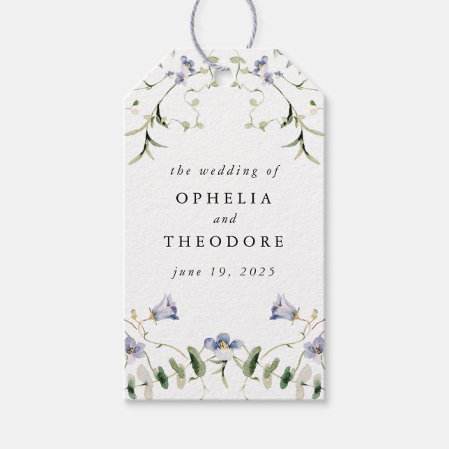 Étiquettes-cadeau Fleur sauvage Bleu Aquarelle Mariage Favoriser Mer (Devant)
