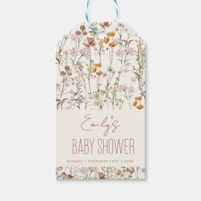 Étiquettes-cadeau Fleur sauvage Boho Baby shower Aquarelle En Fleur (Devant)