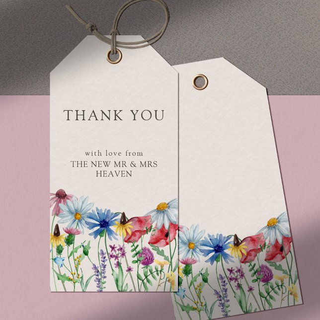 Étiquettes-cadeau Fleur sauvage Charme Pays Floral Mariage Merci (Thank you tags from the New Mr and Mrs or edit to suit your occasion)
