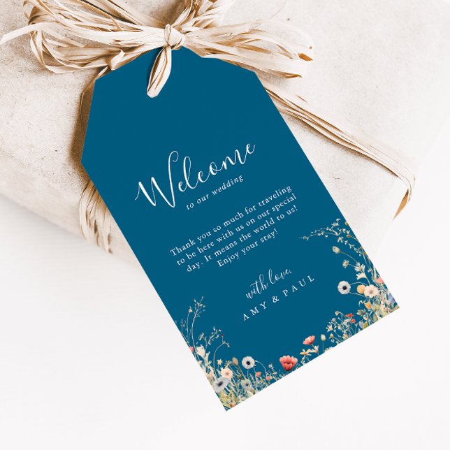 Étiquettes-cadeau Fleur sauvage de la Marine Blisser Boho Mariage Bi (Créateur téléchargé)