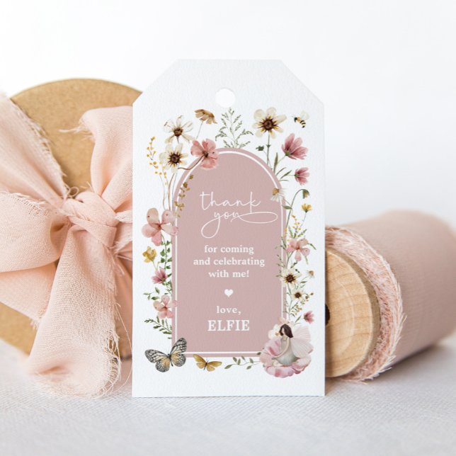 Étiquettes-cadeau Fleur sauvage Fairy Dusty Pink Garden Anniversaire (Créateur téléchargé)