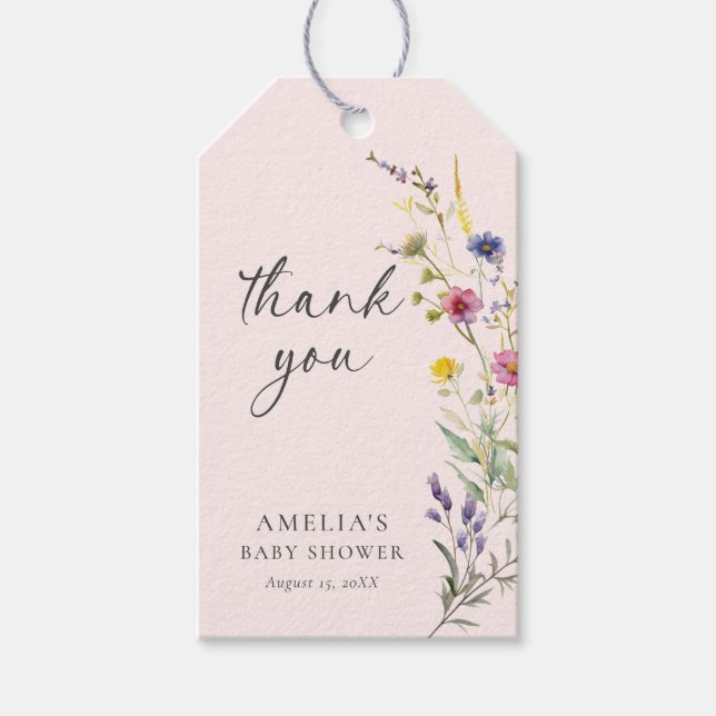 Étiquettes-cadeau Fleur sauvage Floral fille Baby shower Merci (Devant)