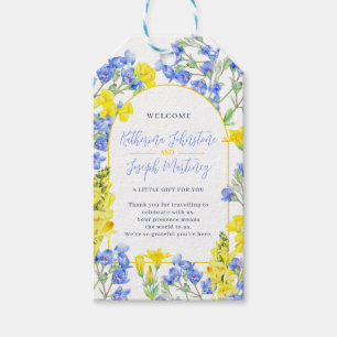 Étiquettes-cadeau Fleur sauvage jaune bleu aquarelle mariage de bien