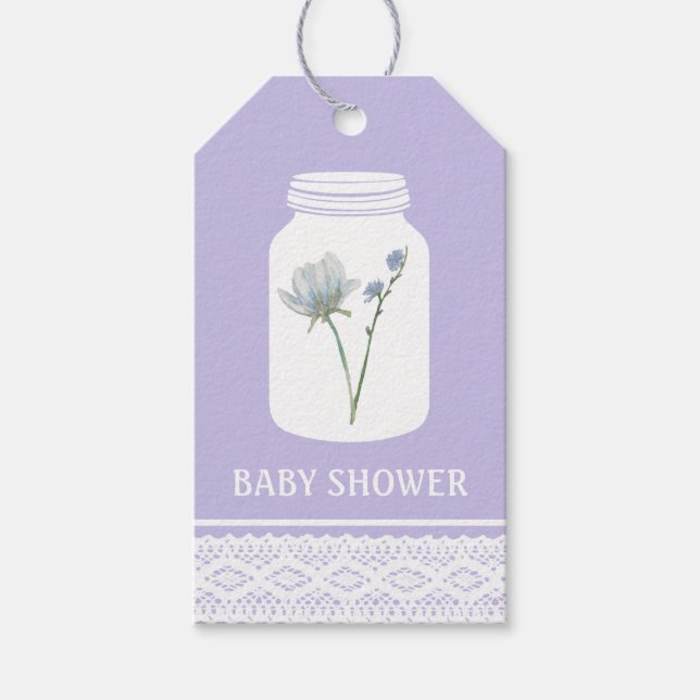 Étiquettes-cadeau Fleur sauvage Mason Jar et Baby shower dentelle (Devant)