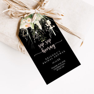 Étiquettes-cadeau Fleur sauvage noir Sip Sip Hooray Fête des mariées