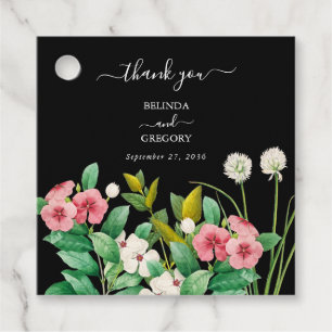 Étiquettes Cadeau Fleur sauvage Périwinkle Aquarelle Mariage noir