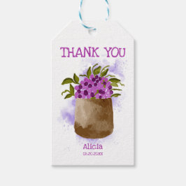 Étiquettes-cadeau Fleur sauvage Purple Chic Sur Merci Aquarelle Pot
