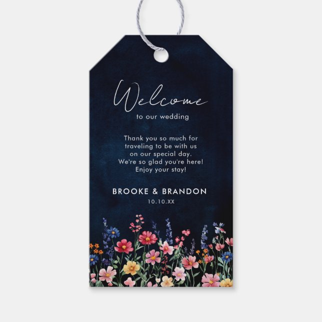 Étiquettes-cadeau Fleur sauvage Rustique Pays Boho Floral Marine Mar (Devant)