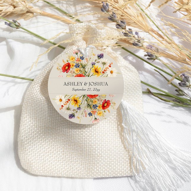 Étiquettes Cadeau Fleur sauvage rustique Rich Automne Été Floral Mar (Floral Favor Tags from the Rustic Wildflower Wedding Collection by Darling & May)