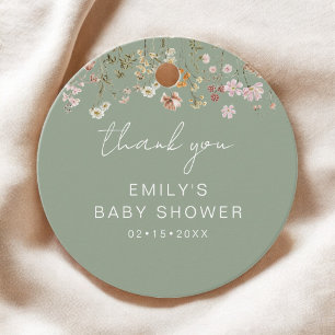 Étiquettes Cadeau Fleur sauvage Sage Green Boho Baby shower Merci