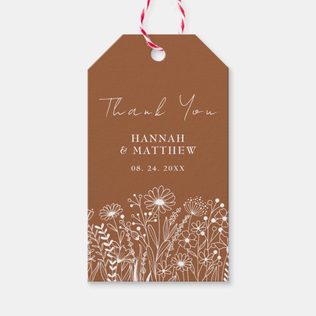 Étiquettes-cadeau Fleur sauvage simple Boho Terracotta Mariage (Devant)