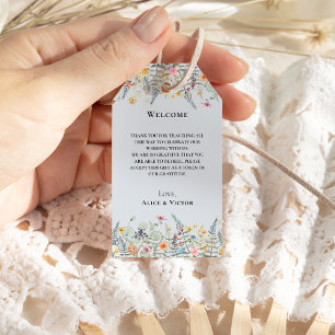 Étiquettes-cadeau Fleur sauvage simple Fern Dusty Mariage bleu Accue