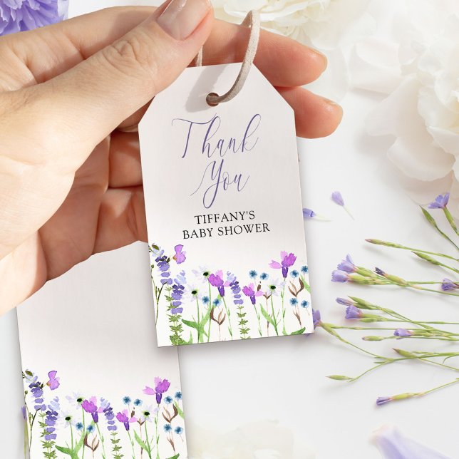 Étiquettes-cadeau Fleur sauvage violet - Merci personnalisé - Étique (Thank you gift tags from my Purple Wildflower Collection. )