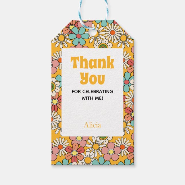 Étiquettes-cadeau Fleur Super Hippie Retro Bonjour soixante-dix Anni (Devant)