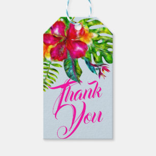 Étiquettes-cadeau Fleur tropicale lumineuse d'hibiscus et feuilles F