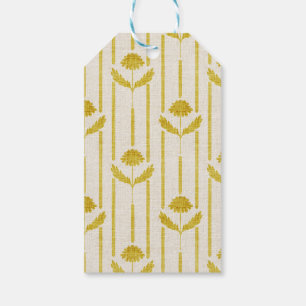 Étiquettes-cadeau Fleur vintage sur fond rayé jaune moutarde