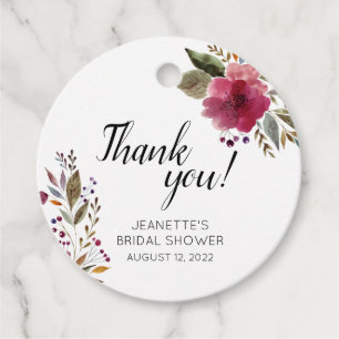 Étiquettes Cadeau Fleurs aquarelles audacieuses remerciement de baby