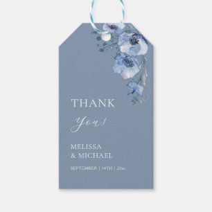 Étiquettes-cadeau Fleurs aquarelles bleues mariage remerciement carr
