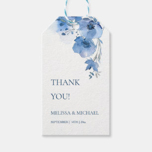 Étiquettes-cadeau Fleurs aquarelles bleues Mariage Remerciements