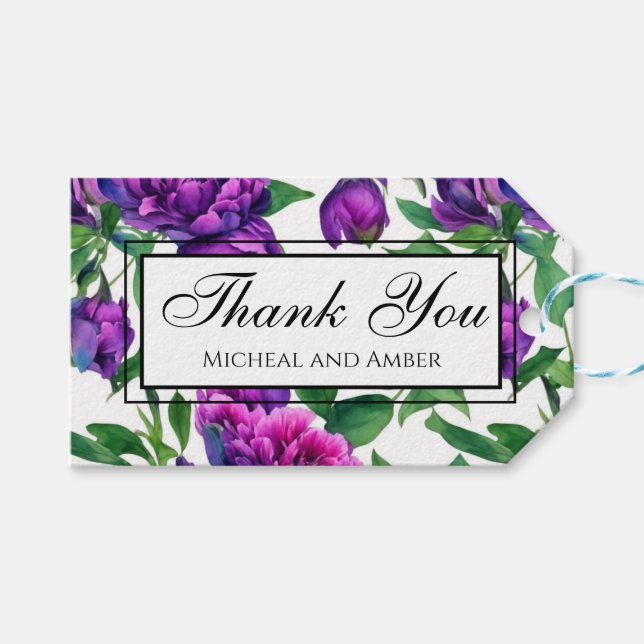 Étiquettes-cadeau Fleurs aquarelles magenta violet élégant (Devant (Horizontal))