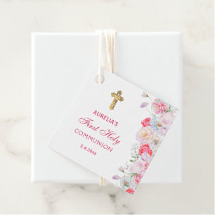 Étiquettes Cadeau Fleurs aquarelles Première communion