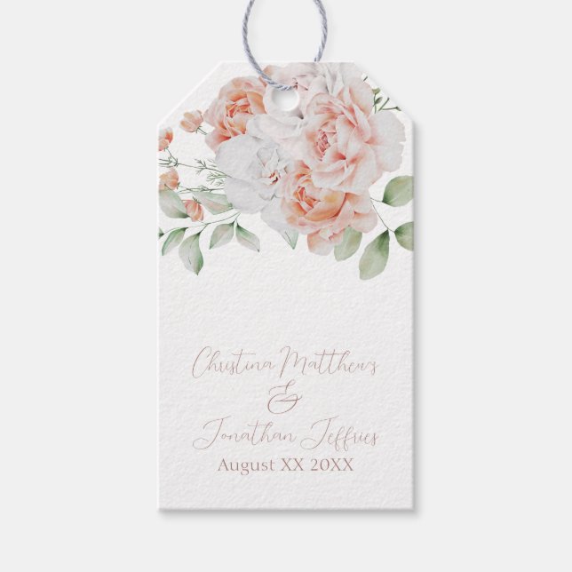 Étiquettes-cadeau Fleurs aquarelles roses et blanches romantiques (Devant)