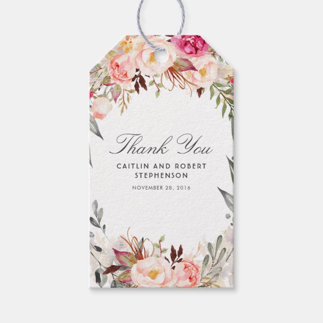 Étiquettes-cadeau Fleurs Aquarelles Roses Vierges Élégantes (Devant)