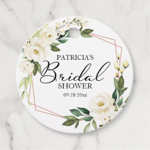 Étiquettes Cadeau Fleurs Blanches De Verdure Géométrique Baby Shower