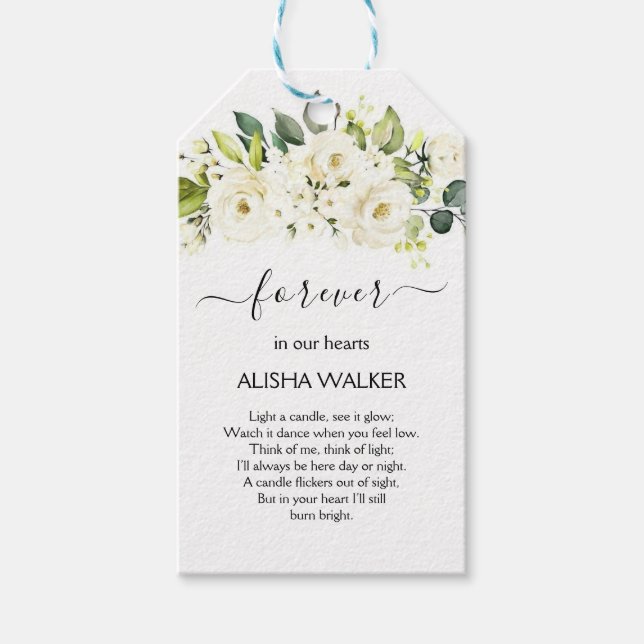 Étiquettes-cadeau Fleurs blanches Funeral Memorial Tags cadeaux (Devant)