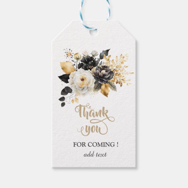 Étiquettes-cadeau Fleurs blanches noires d'or (Devant)